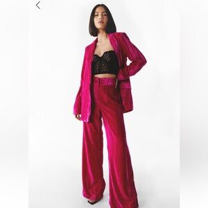 Crushed Velvet Co-ord Single Breasted Blazer and Wide Leg Trousers